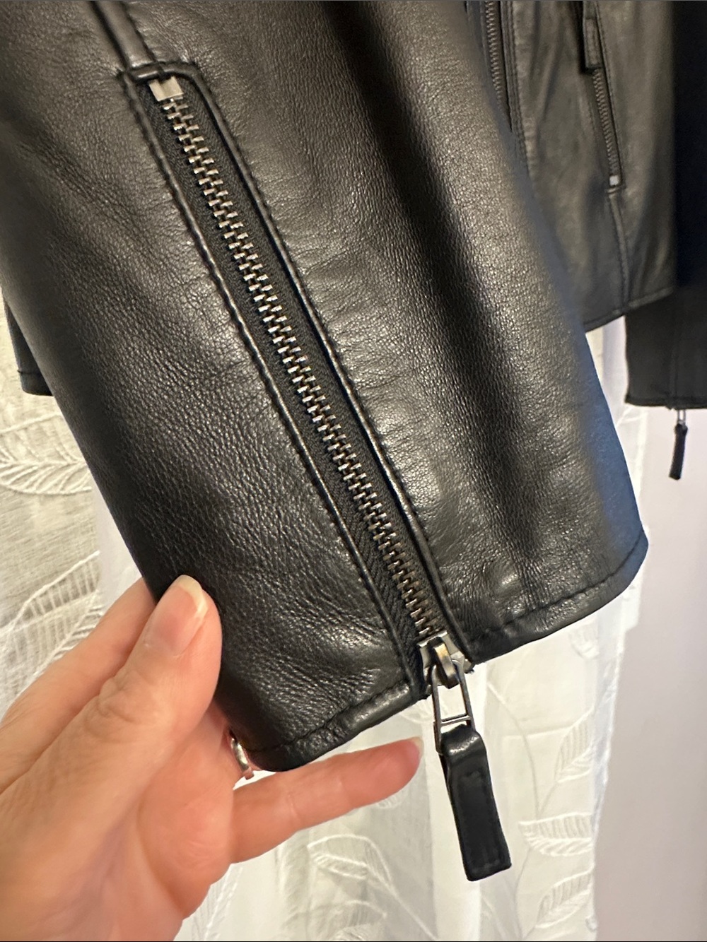 Charter Club Black Leather Moto-Style Zip Jacket - Picture 4 of 16